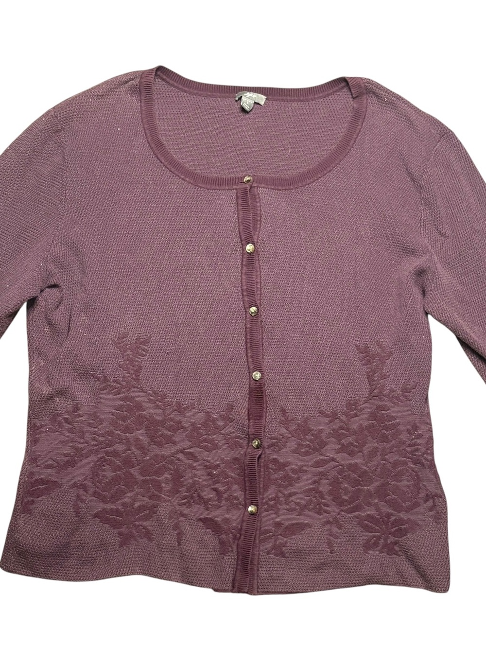 J. Jill Purple Plum Floral Knit Button Cardigan Sweater Large L